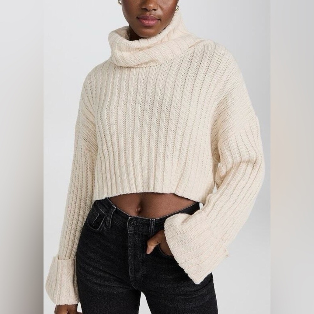 En Saison Renee Knit Turtleneck Cream Cropped Sweater